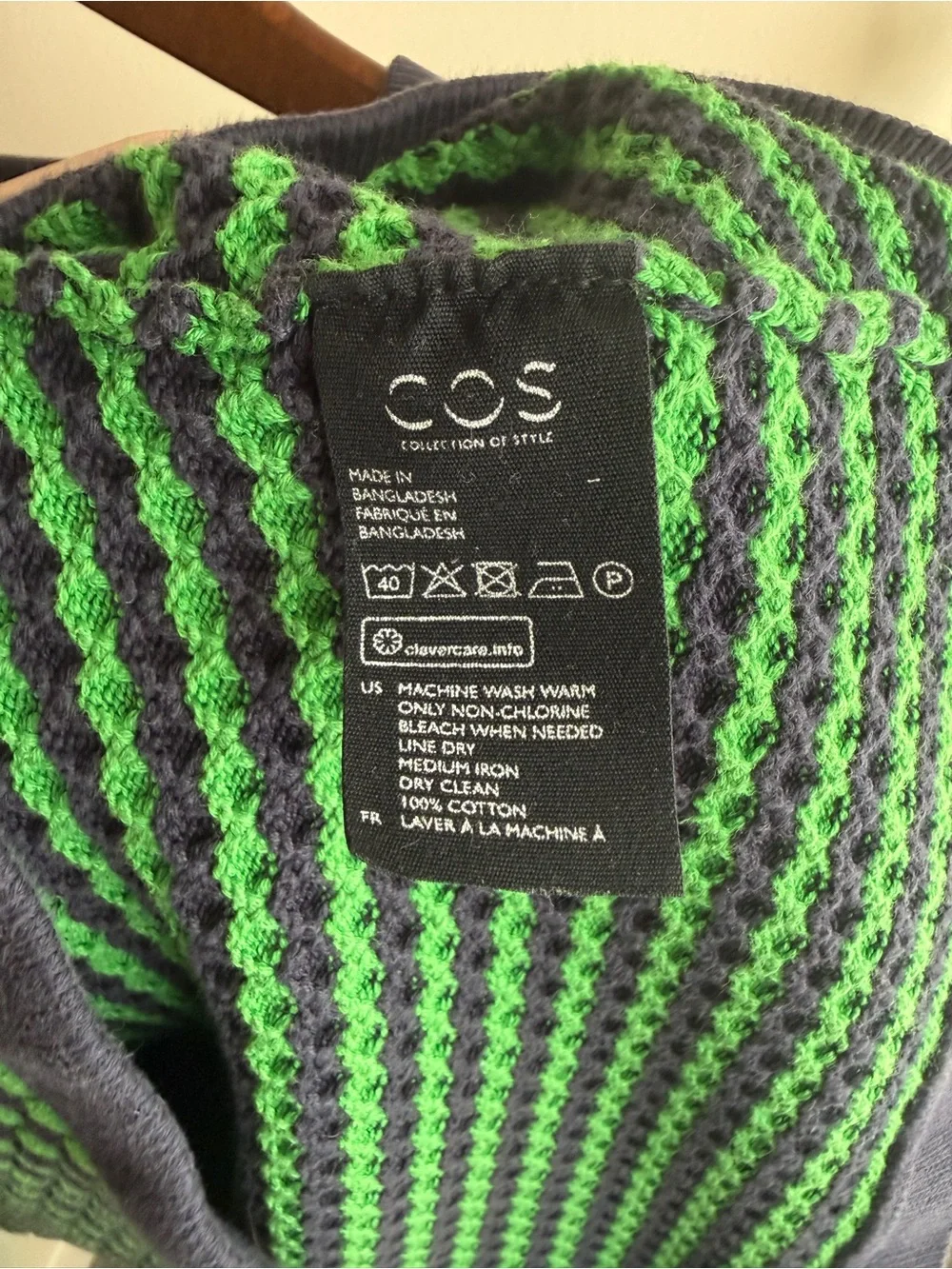 COS Green and Navy Textured Short Sleeve Sweater Top - Picture 4 of 4